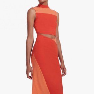 STAUD Bright Orange Red Crop Top Skirt Set
